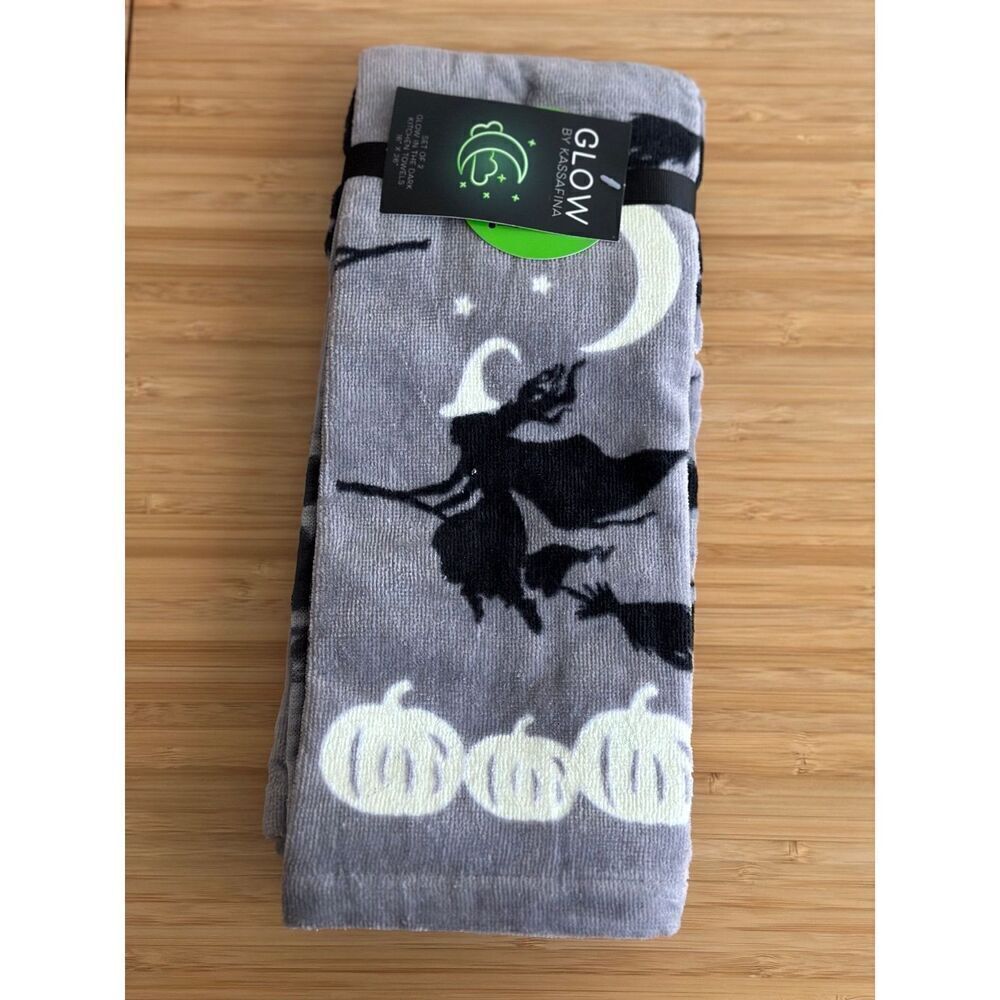 Halloween Witch and Pumpkin GITD Kitchen Towel Set